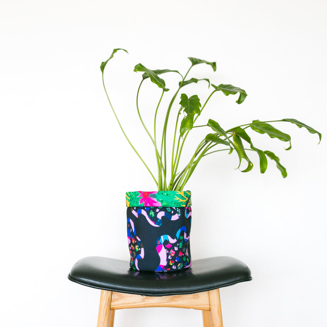 Festival Floral & Leaf Squiggle Small Fabric Plant Pot