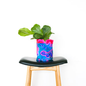 Coated in Purple & Pink Chintz Small Fabric Plant Pot