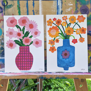 Flower Friends - Pair of 2 x A4 Original Artworks